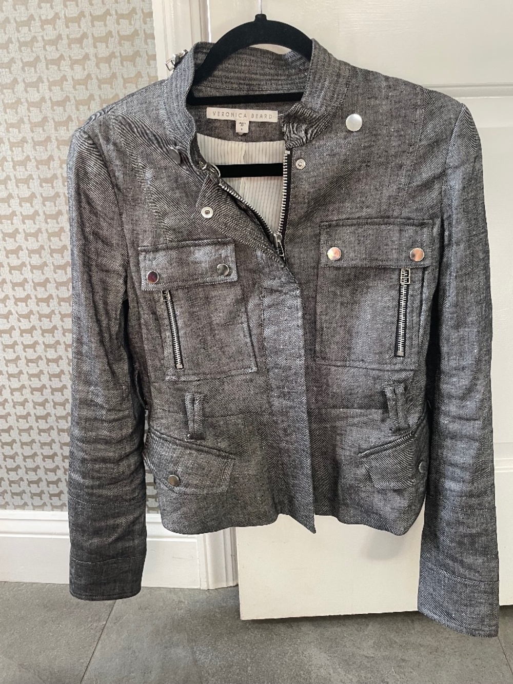 VERONICA BEARD GRAY LINEN BLEND UTILITY MOTO JACKET SIZE 6!